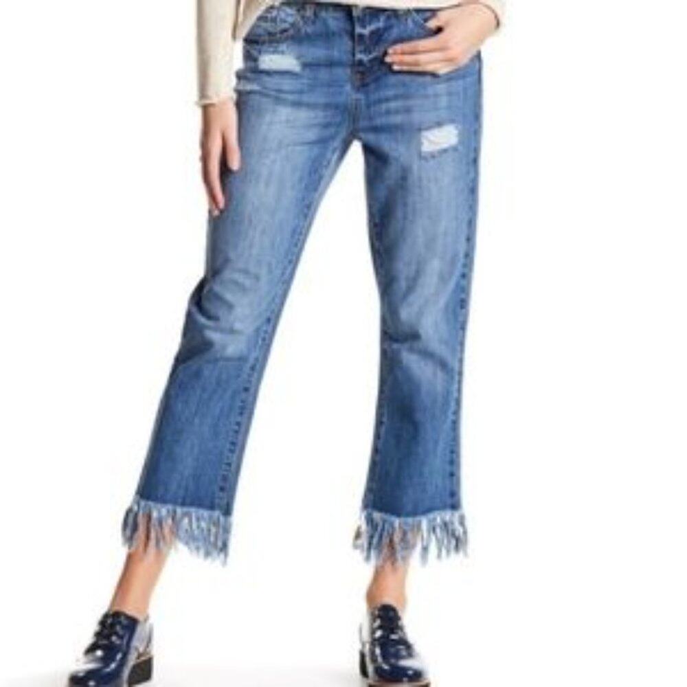 Ashley Mason Fringe Rigid Distressed Crop Casual Festival Jean Size 28